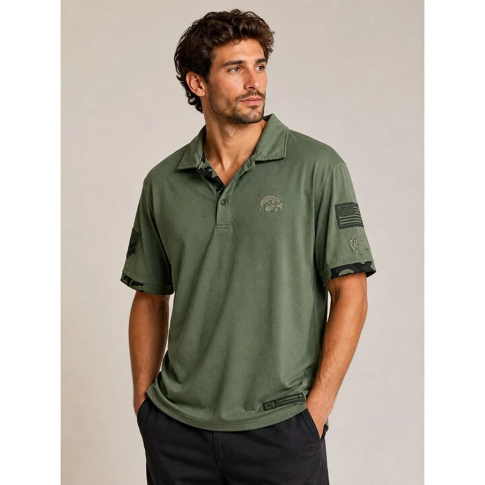 Colosseum Iowa‎ Hawkeyes OHT Military Appreciation Polo Shirt Green Mens Large